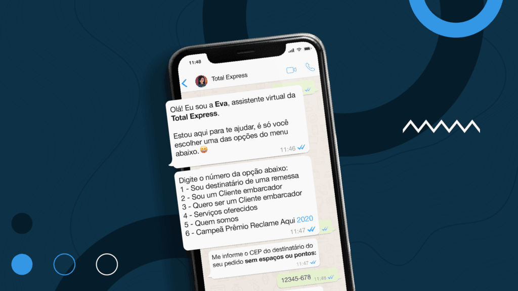 bot eva total express whatsapp atendimento automação chatbot print da tela 