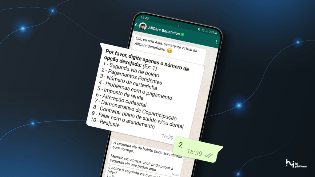 tela whatsapp chatbot automação hi platform conversa com o cliente saúde allcare benefícios relacionamento