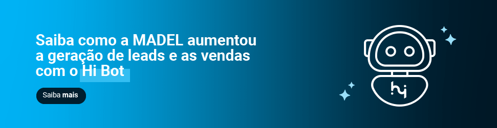  frase escrito em branco em fundo azul saiba como a Madel aumentou a geração de leads e as vendas com o Hibot