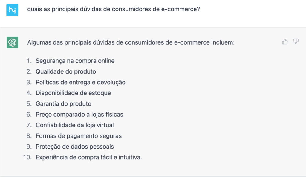 resposta do chatgpt sobre as principais dúvidas de consumidores sobre ecommerce para criar roteiros de atendimento