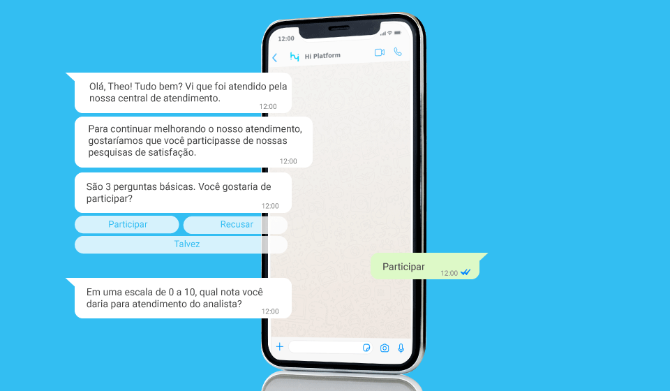 imagem simulando pesquisa de satisfação com chatbot no whatsapp